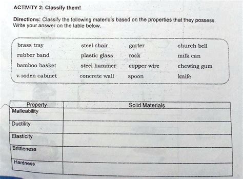 B. Classify the following Materials Based on the properties that .